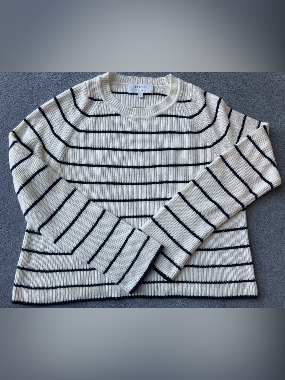 La Ligne Cream and Black Striped Crewneck Sweater